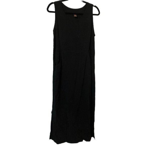 Vintage Ojai Floral Satin Black Sleeveless Maxi Dress Made USA Medium Goth Fairy - Picture 1 of 5